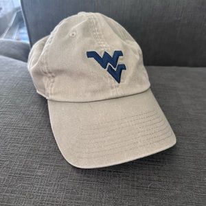 Tan WVU hat with navy decal